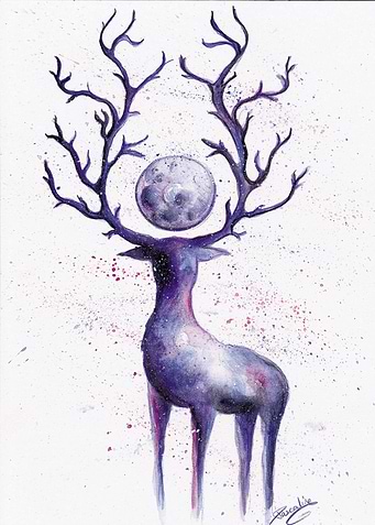 Deer with the moon