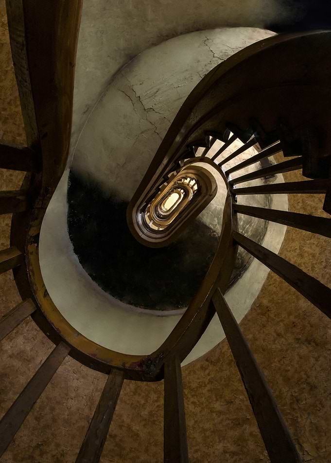 Brown spiral staircase
