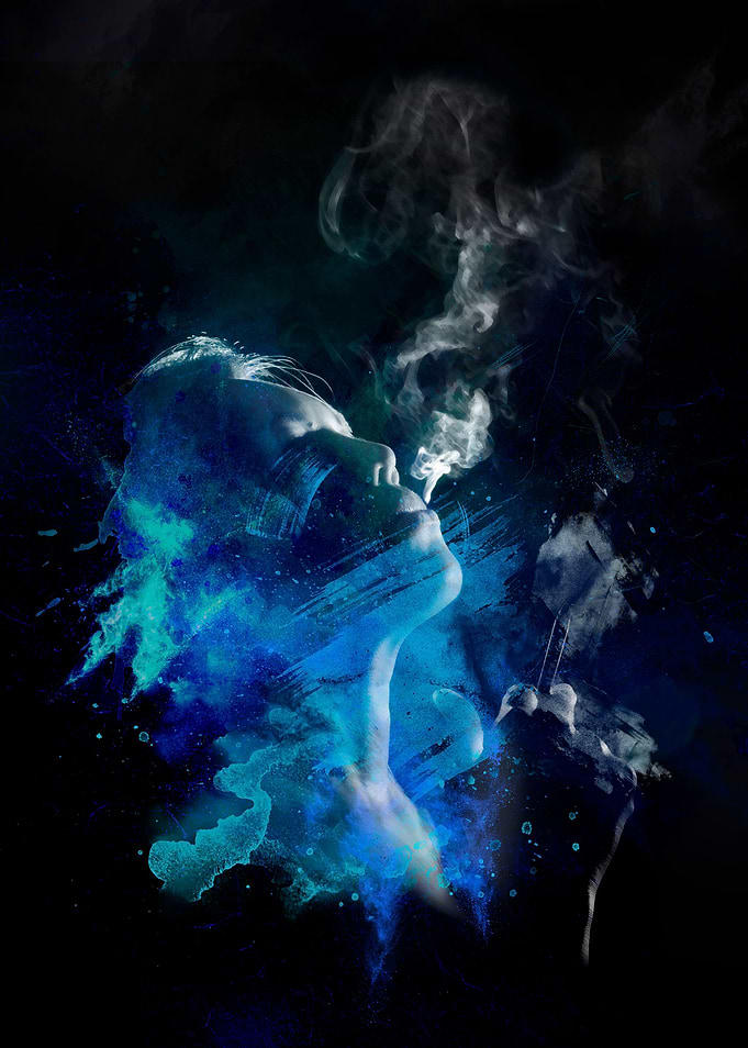 smoking woman blue