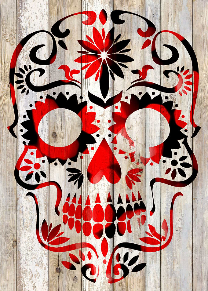 Red Sugar Skull Wood