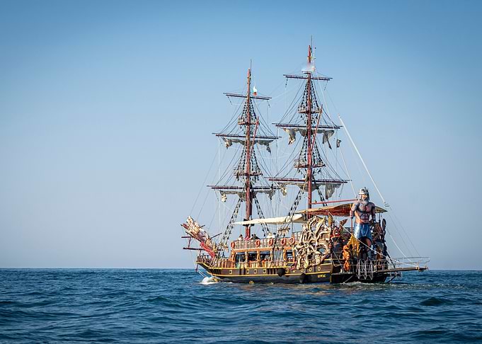 Wooden ship in the sea