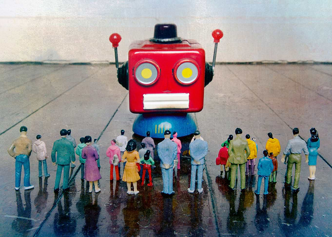 retro red robot head