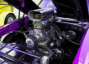 View of a muscle car engin