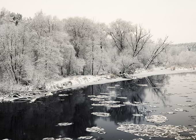 Winter River And HoarFrost