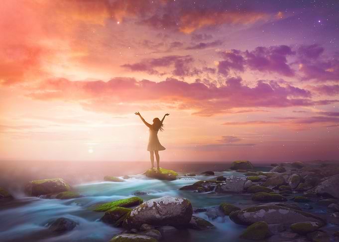 Woman Praising At Sunrise