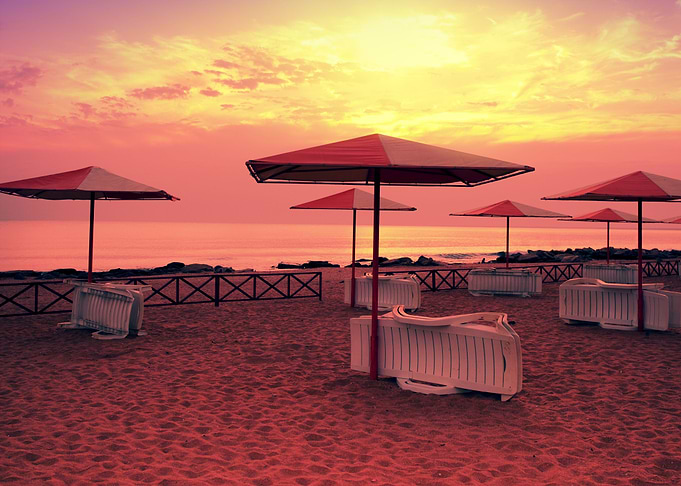 Sunrise Over Beach With Pa