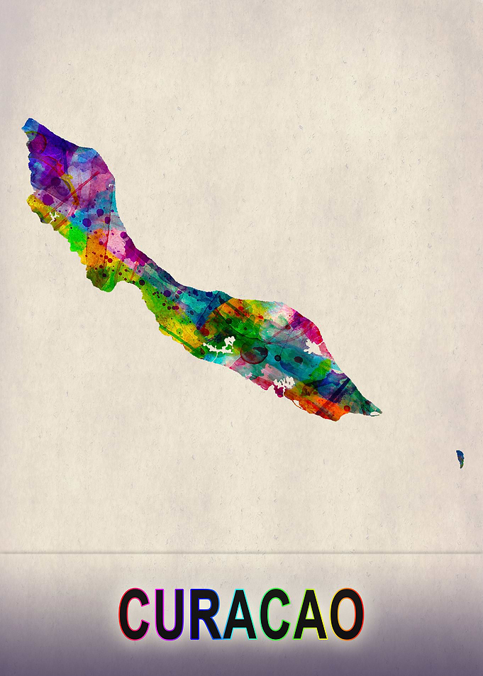 Curacao Map in Watercolor