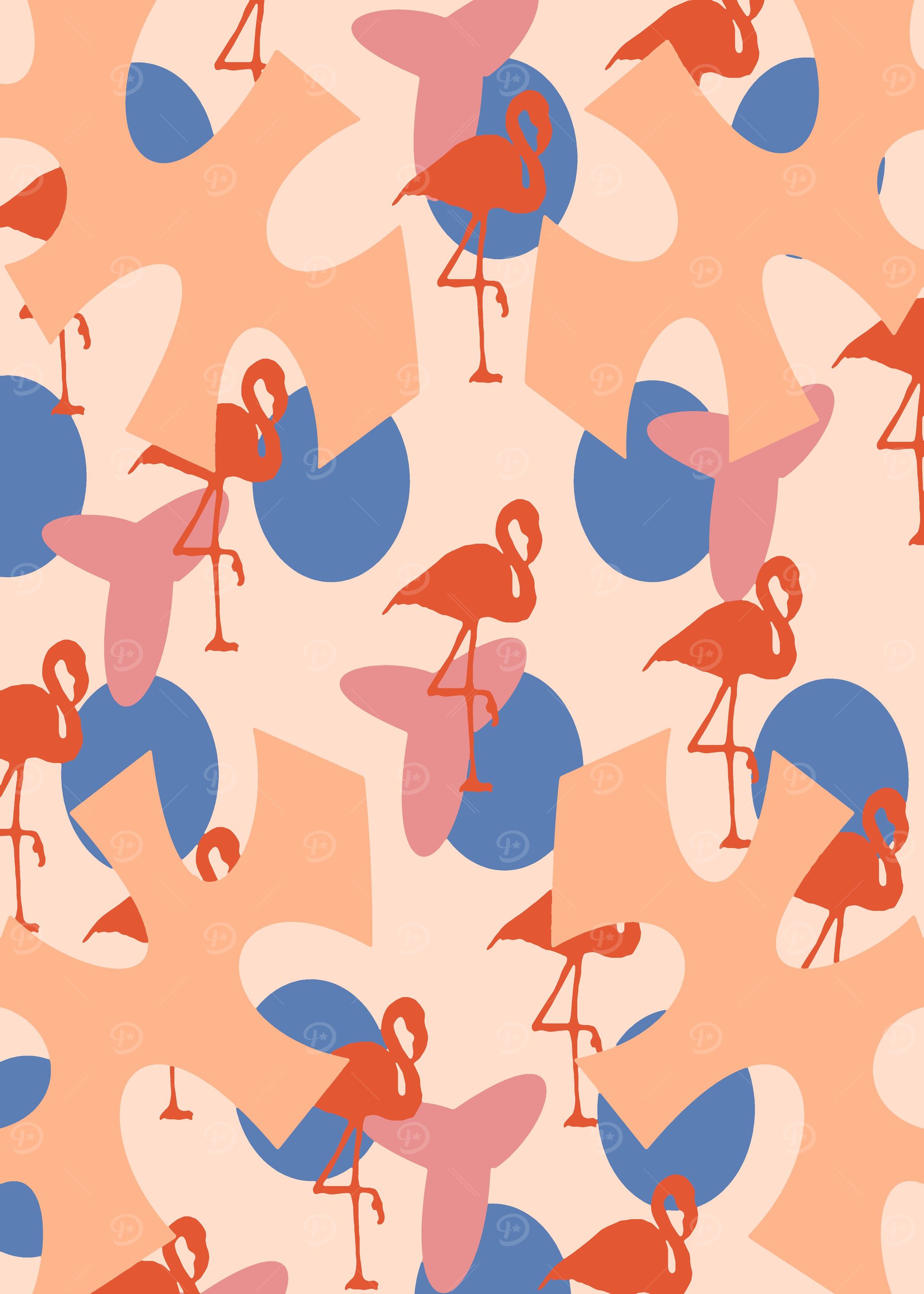 Flamingo and leaves patter