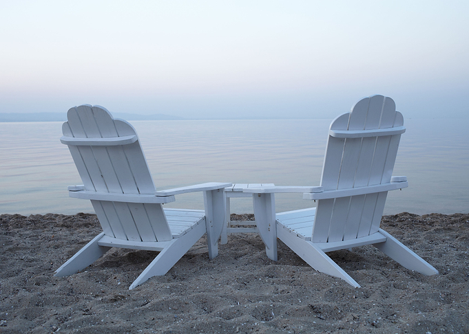 Empty Wooden Deck Chairs O