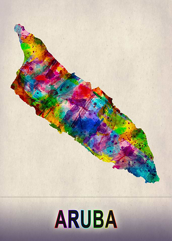 Aruba Map in Watercolor
