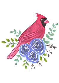 Cardinal and blue roses