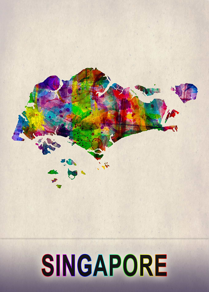 Singapore Map Watercolor