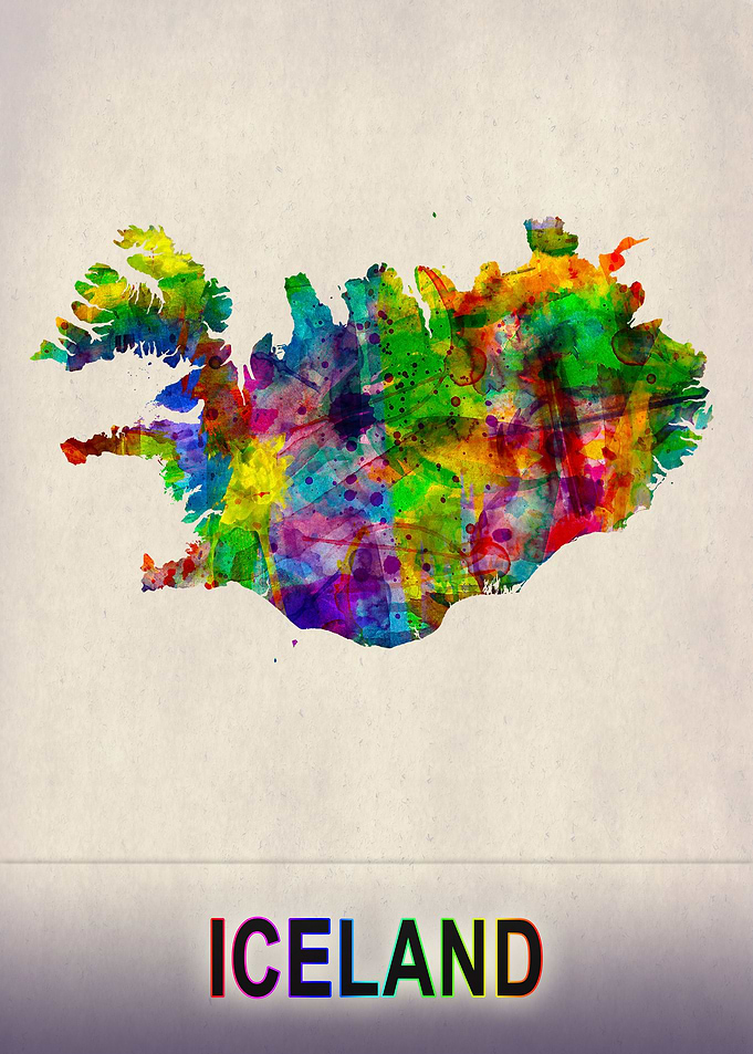 Iceland Map in Watercolor