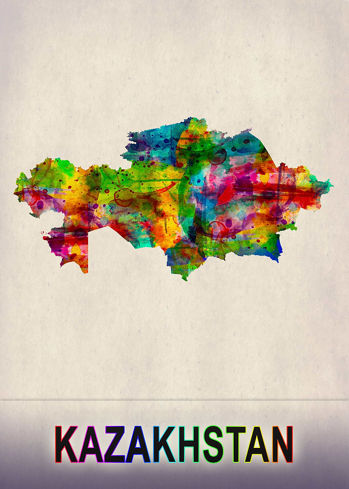 Kazakhstan Map Watercolor