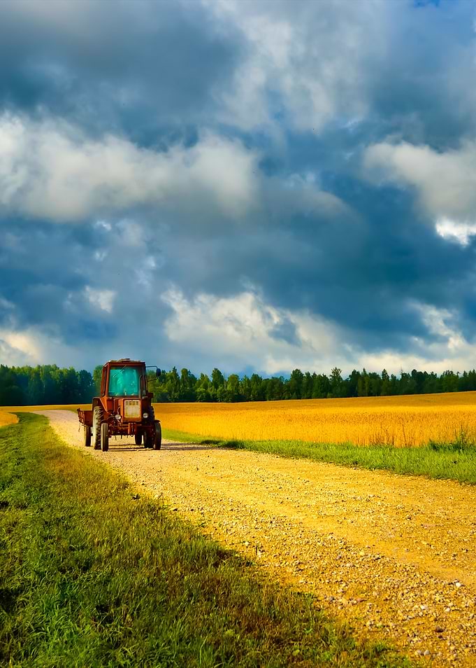 Tractor On The Road And Ce