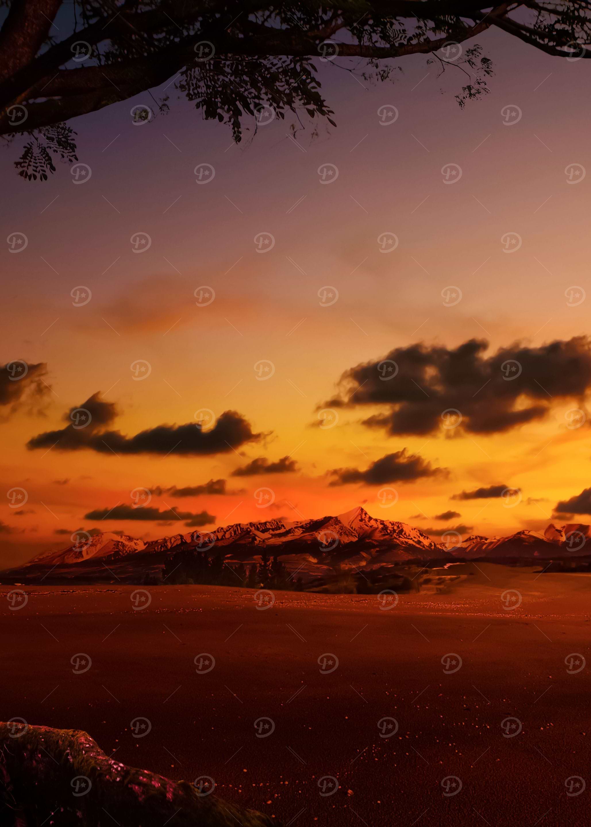 Sunset Landscape And With
