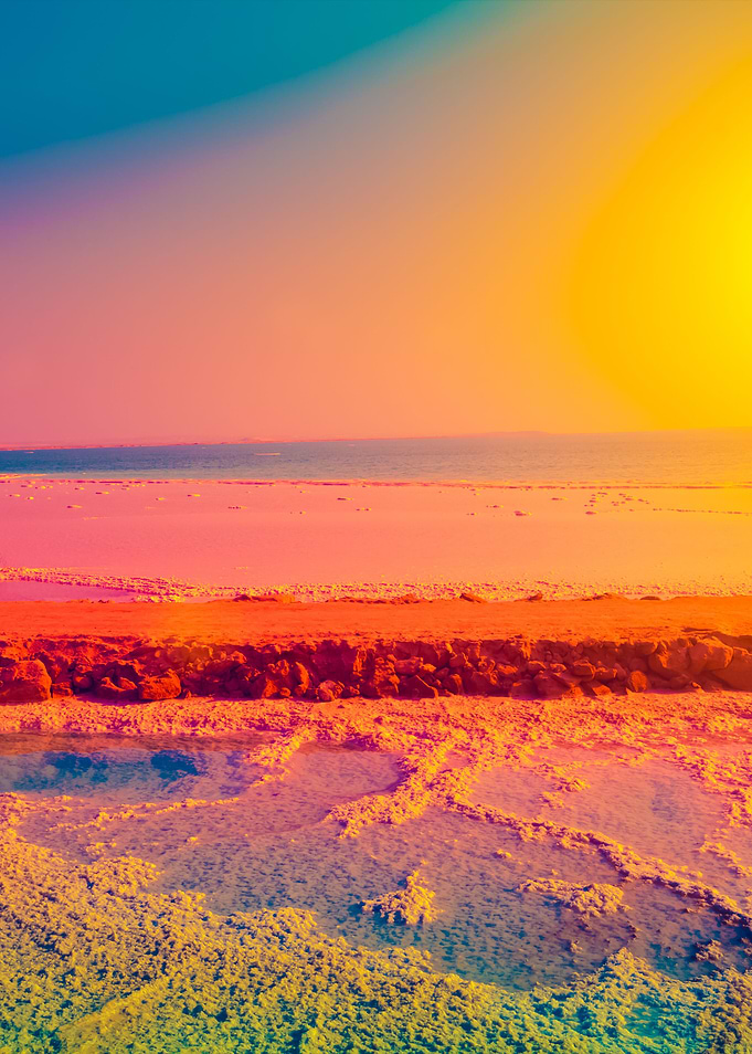 Dead Sea Salt Shore At Sun