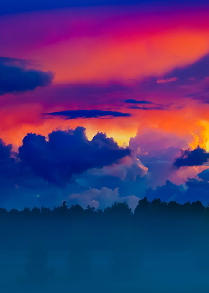 Sunset Over A Misty Field