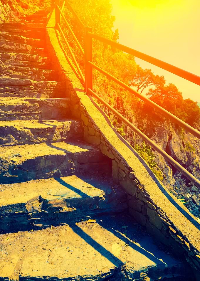 Stairways In Rock Over Sea