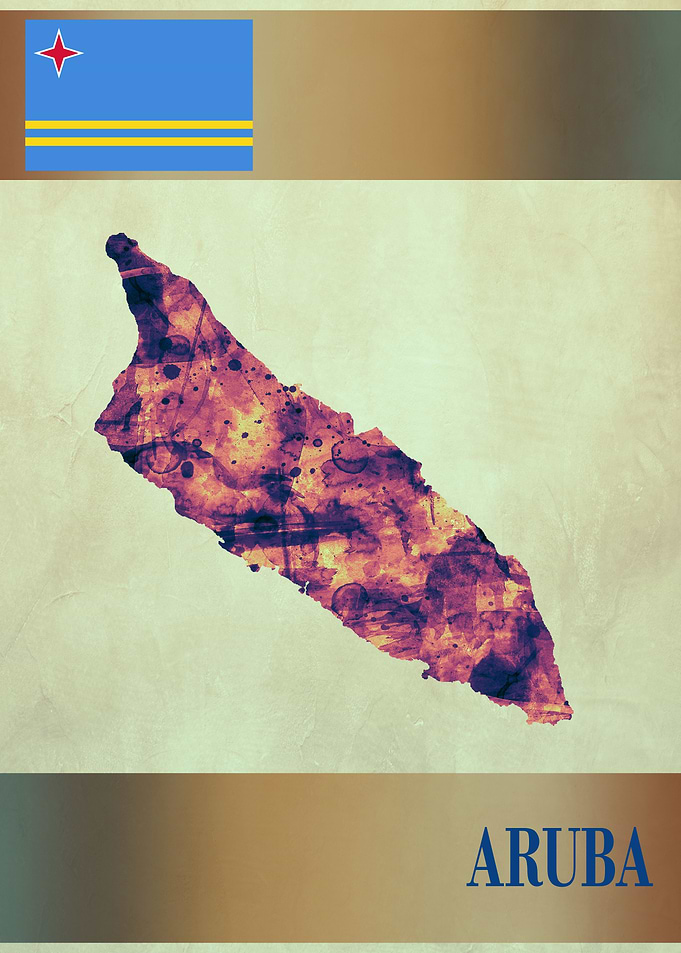 Aruba Map with Flag