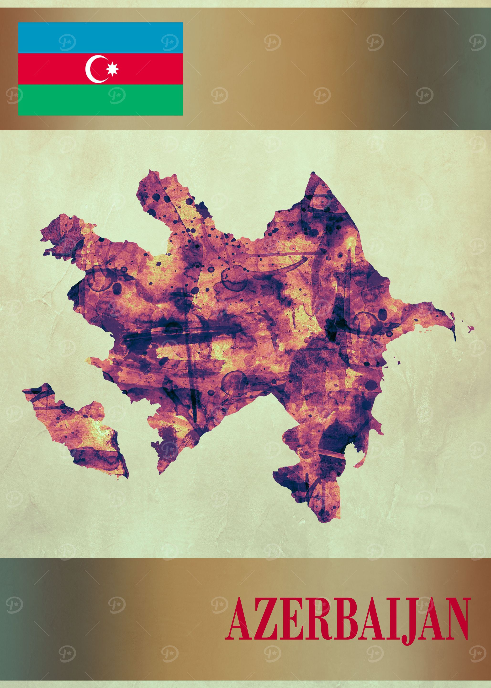Azerbaijan Map with Flag