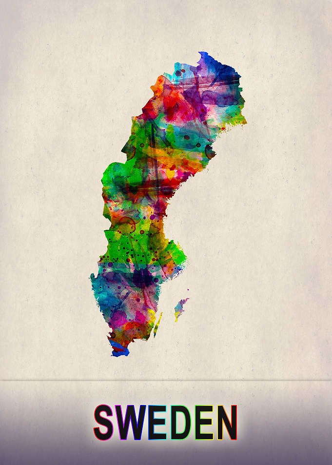 Sweden Map in Watercolor