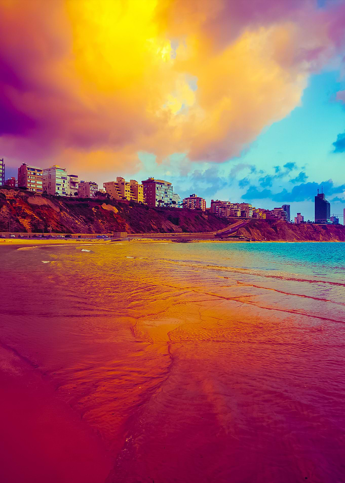 Netanya City At Sunset Sea