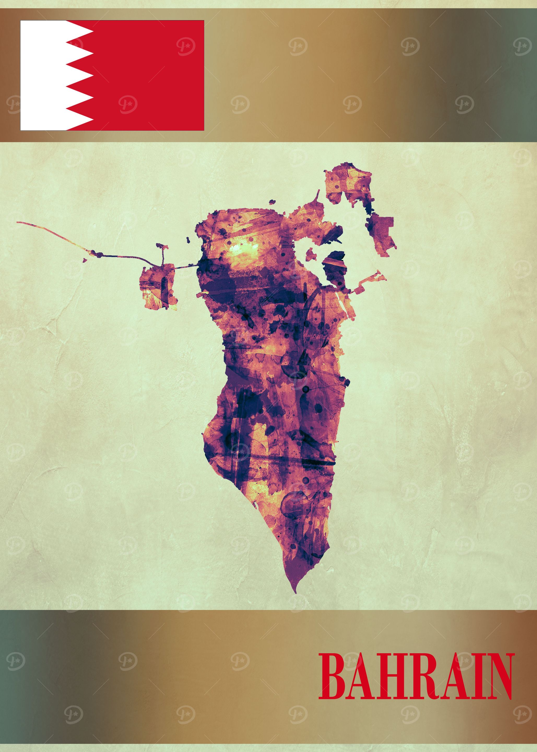 Bahrain Map with Flag