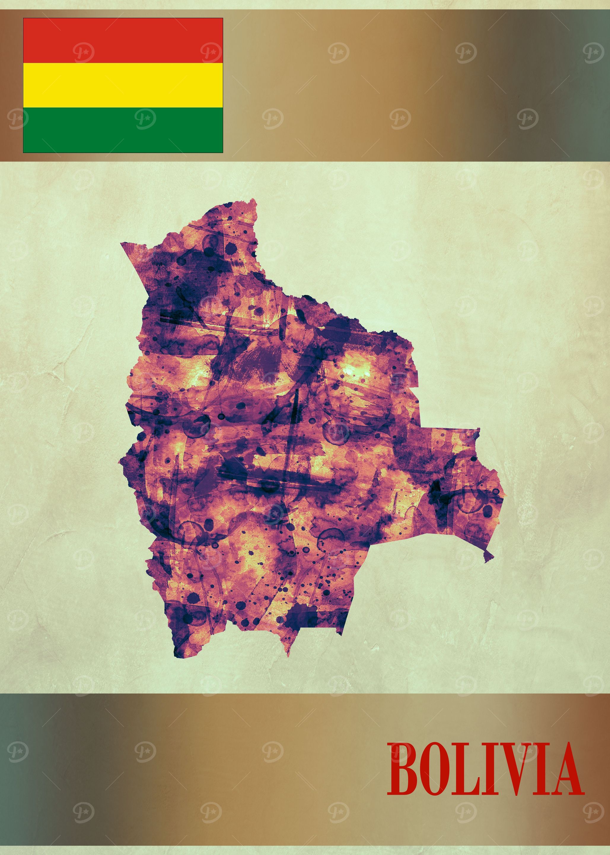 Bolivia Map with Flag