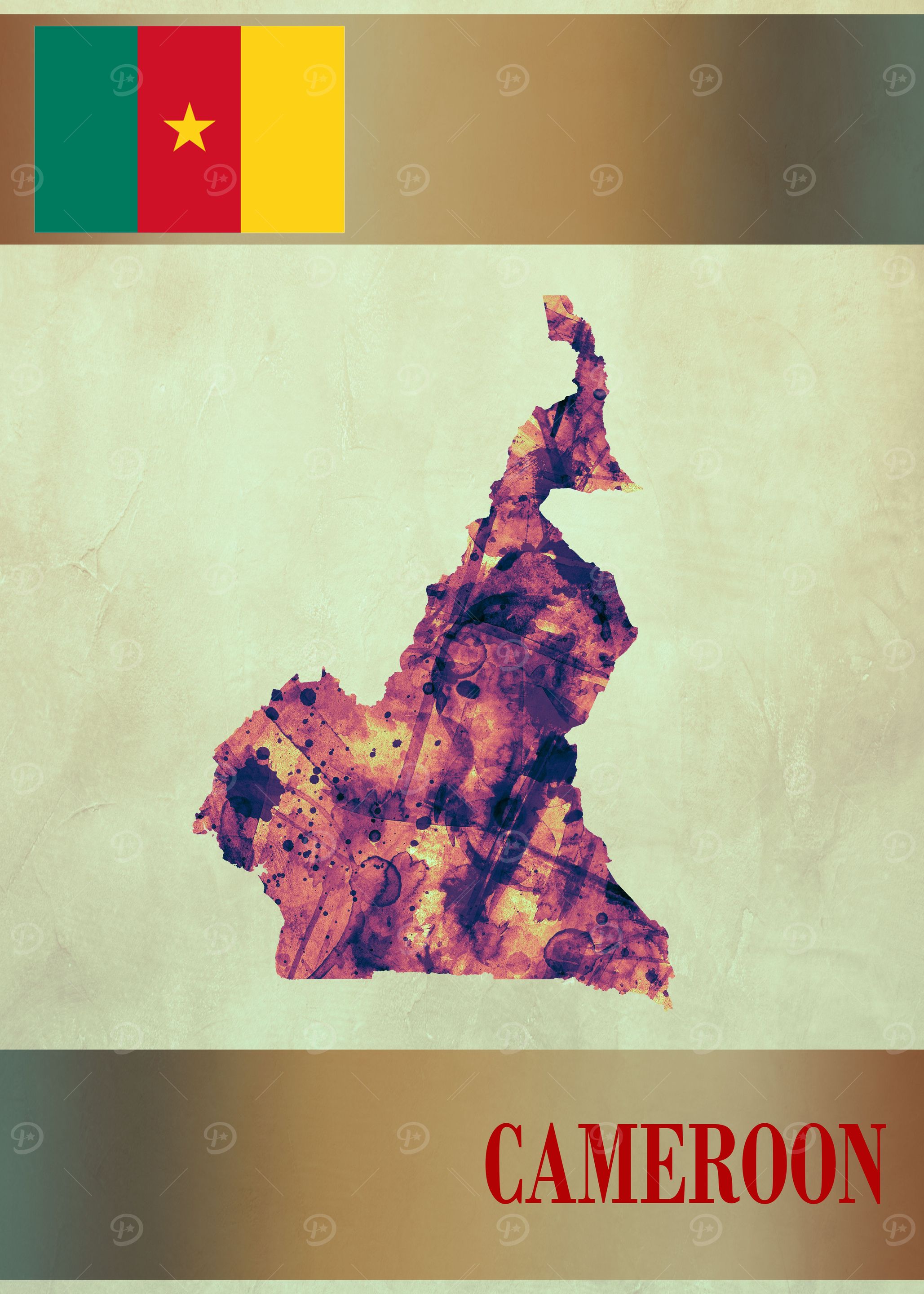 Cameroon Map with Flag