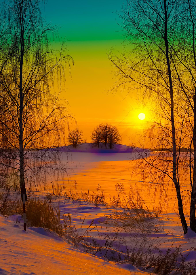 Sunset Over Snowy Field Wi