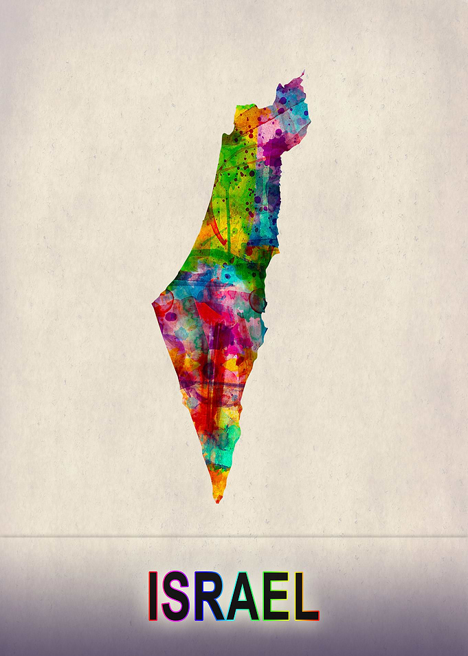 Israel Map in Watercolor