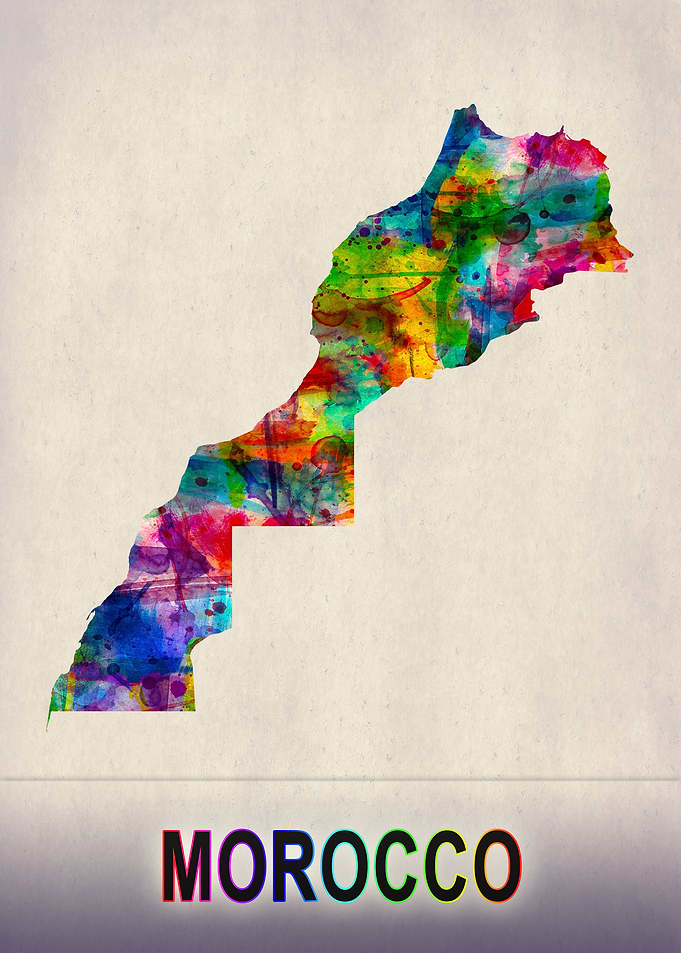 Morocco Map in Watercolor