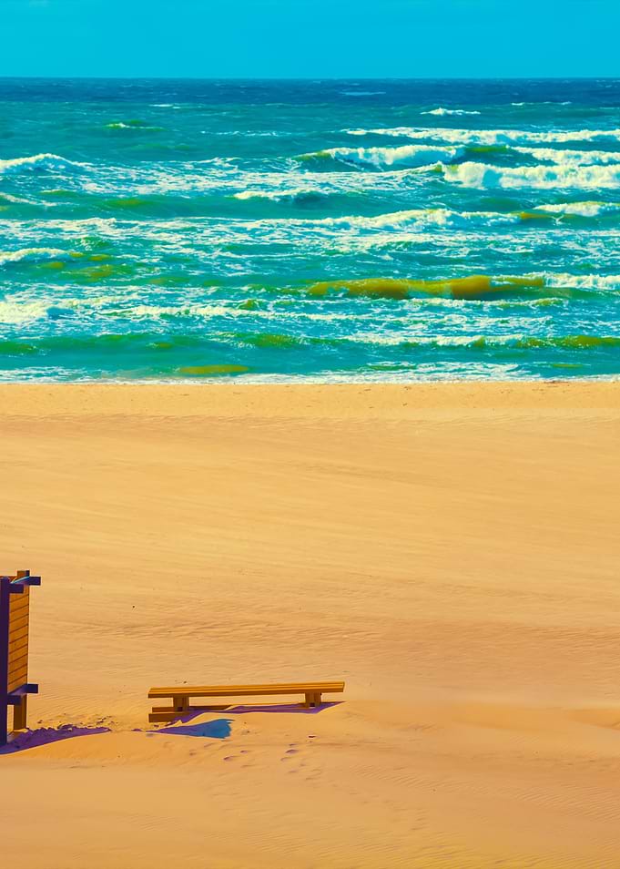 Deserted Beach Bench On Th