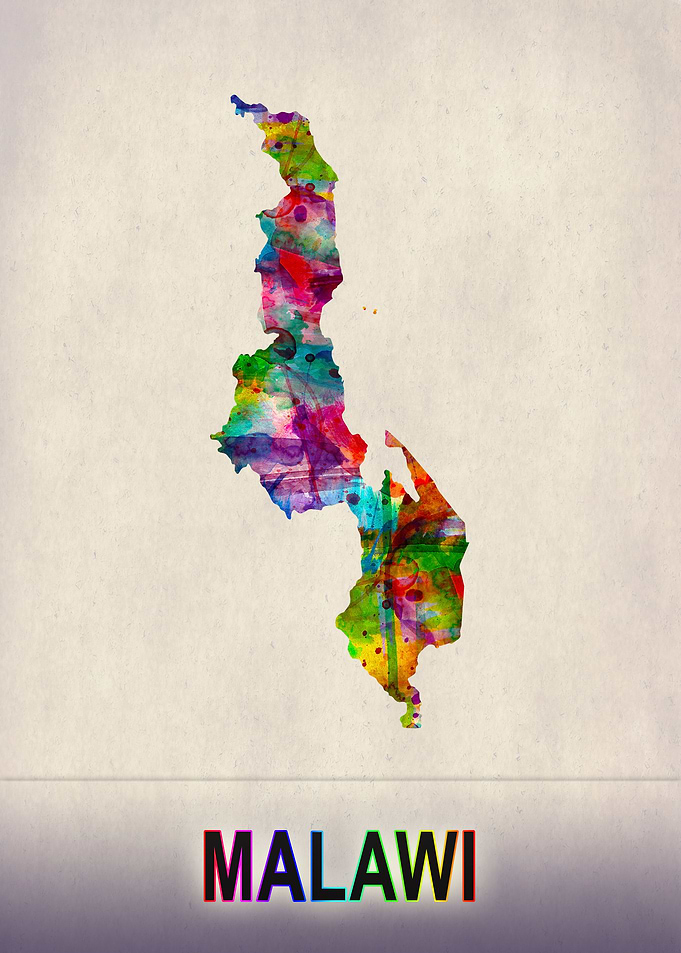Malawi Map in Watercolor