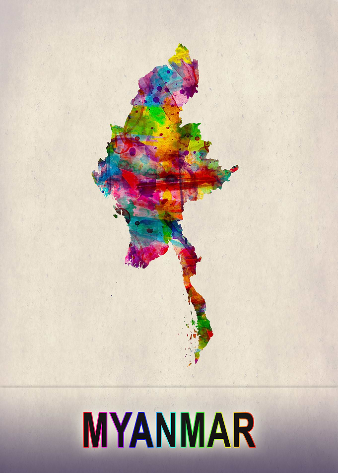 Myanmar Map in Watercolor