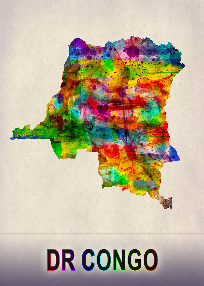 DR Congo Map in Watercolor