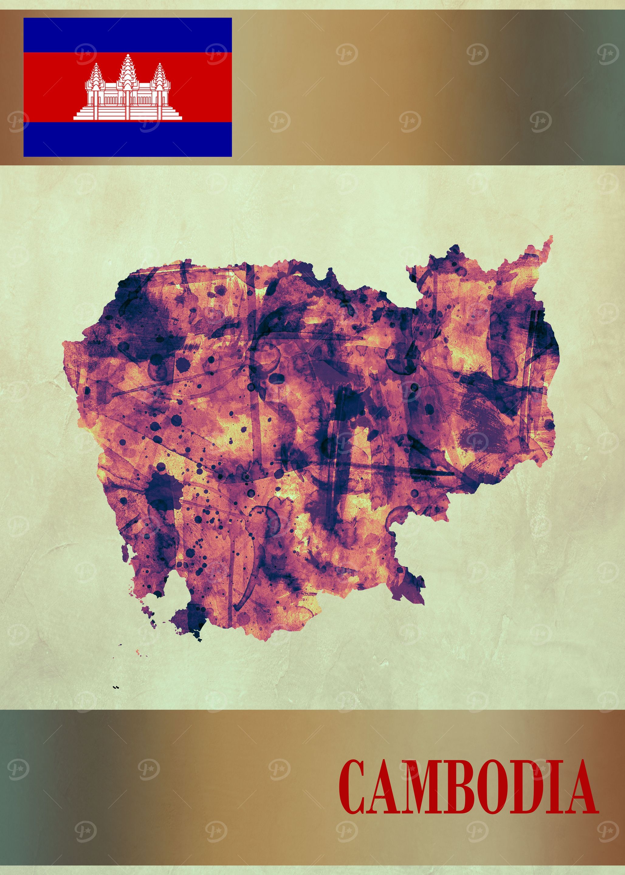 Cambodia Map with Flag