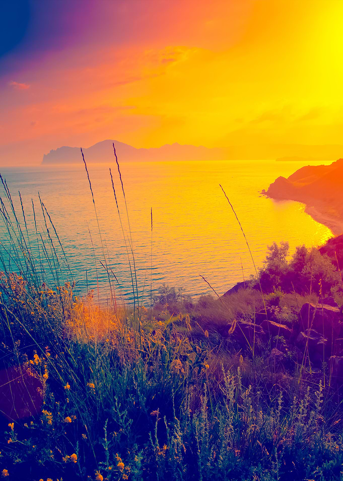 Beautiful Sunset Over Rock