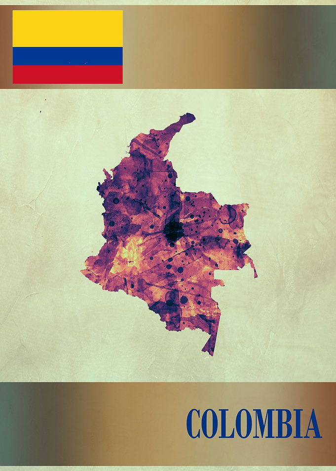 Colombia Map with Flag