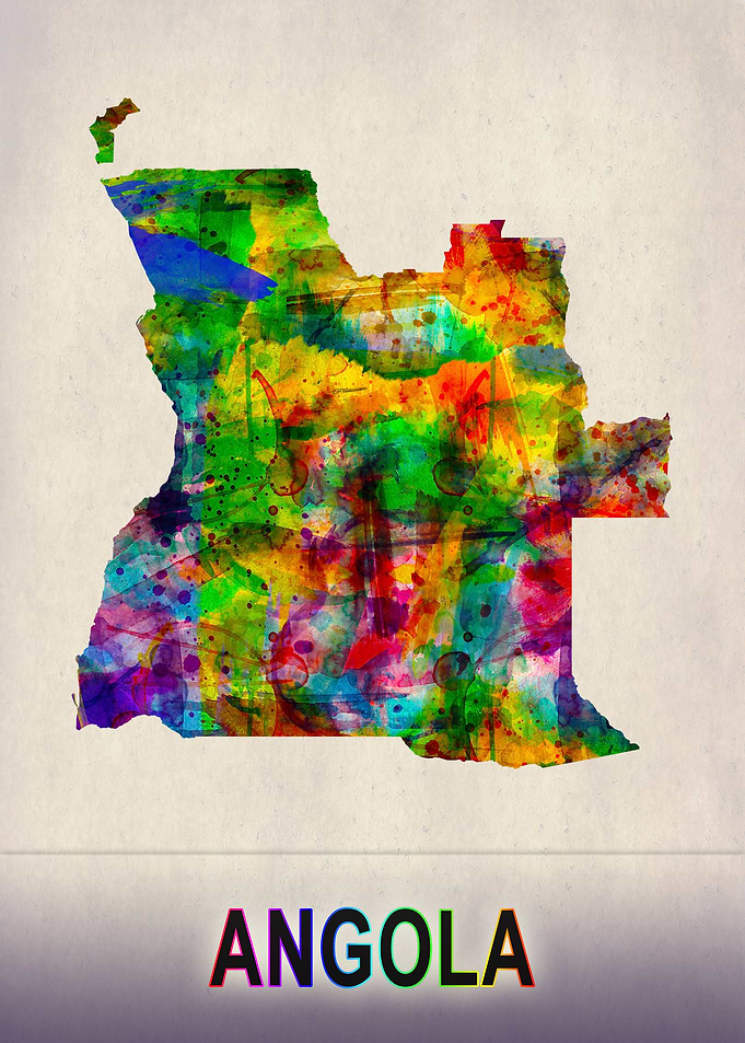 Angola Map in Watercolor