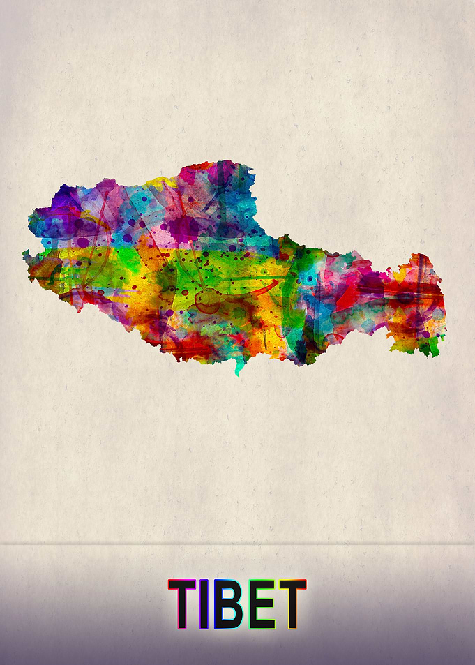 Tibet Map in Watercolor