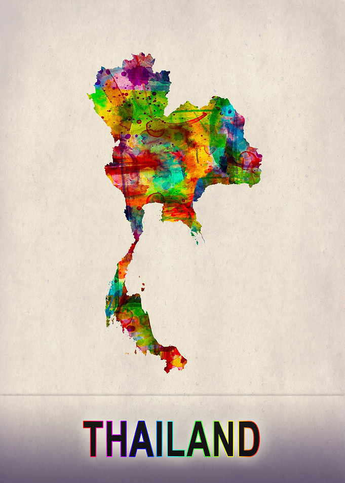 Thailand Map in Watercolor