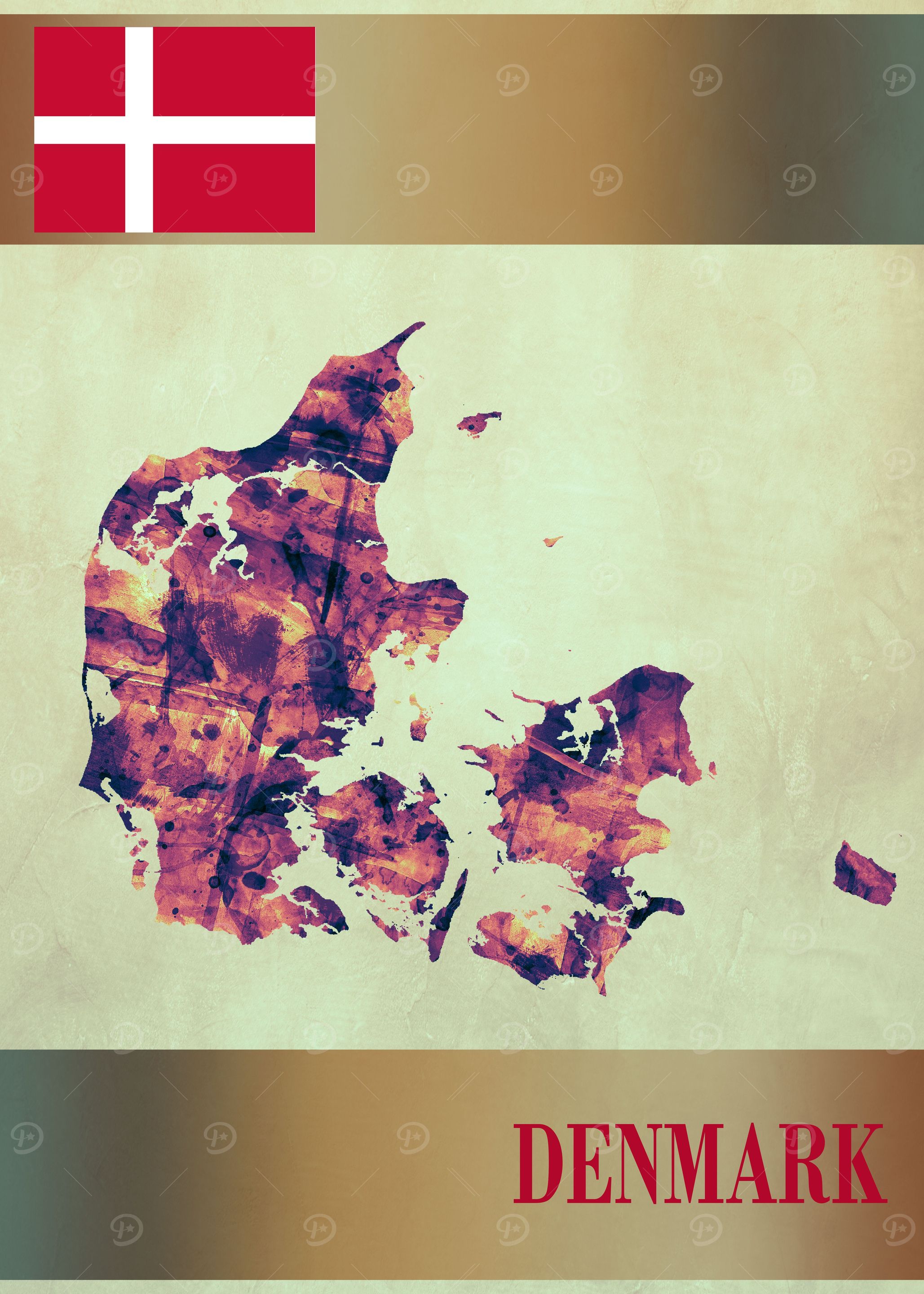 Denmark Map with Flag