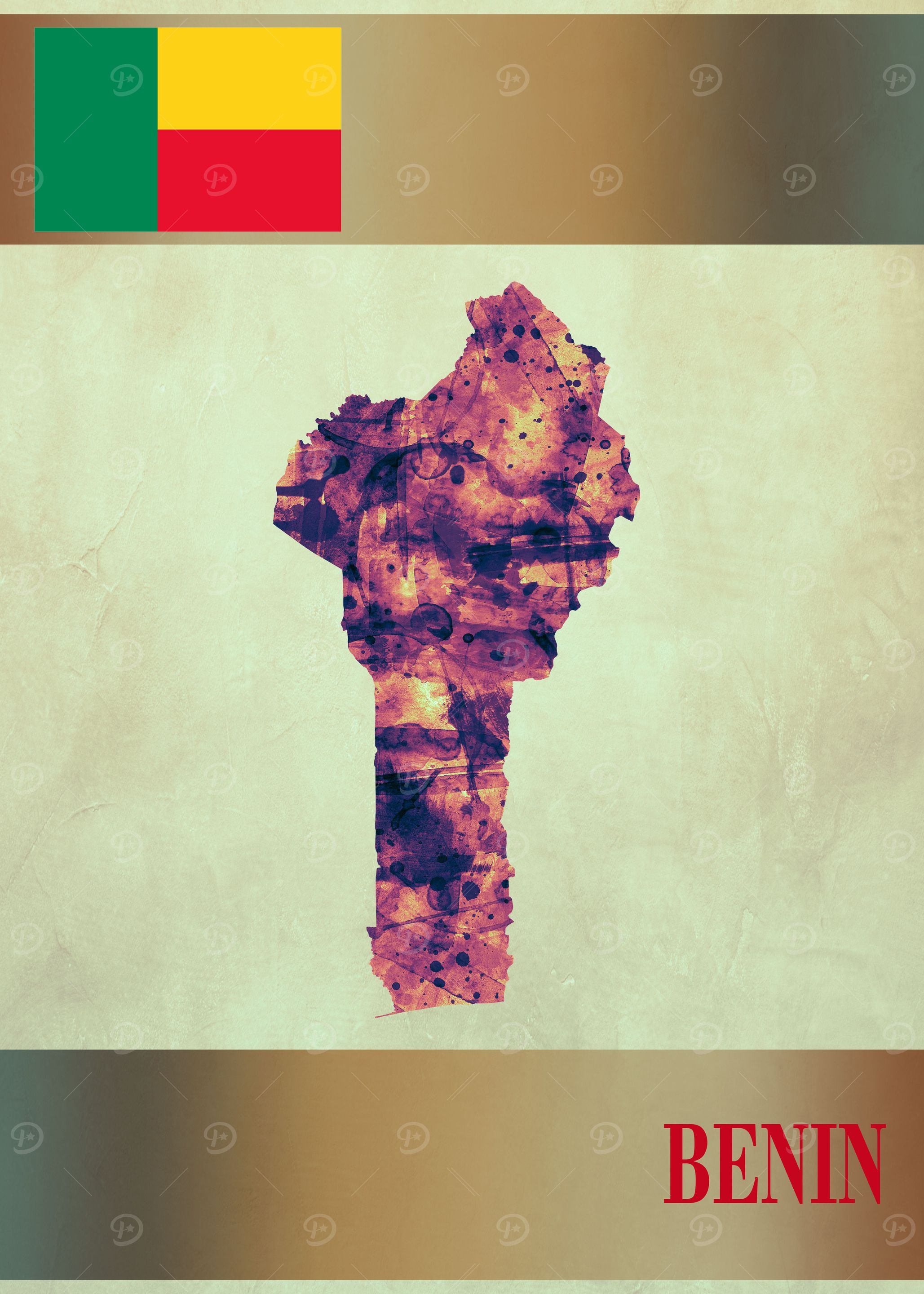 Benin Map with Flag