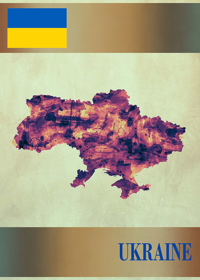 Ukraine Map with Flag