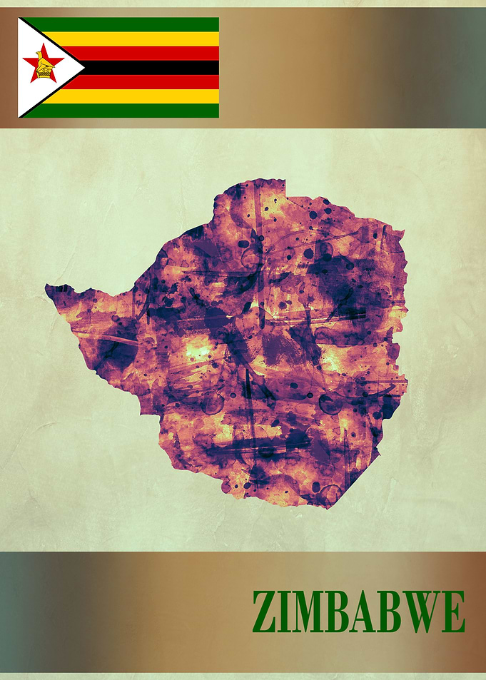 Zimbabwe Map with Flag