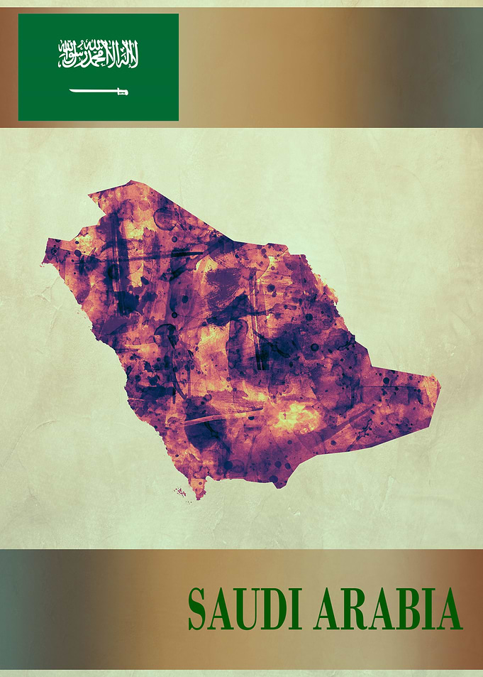 Saudi Arabia Map with Flag