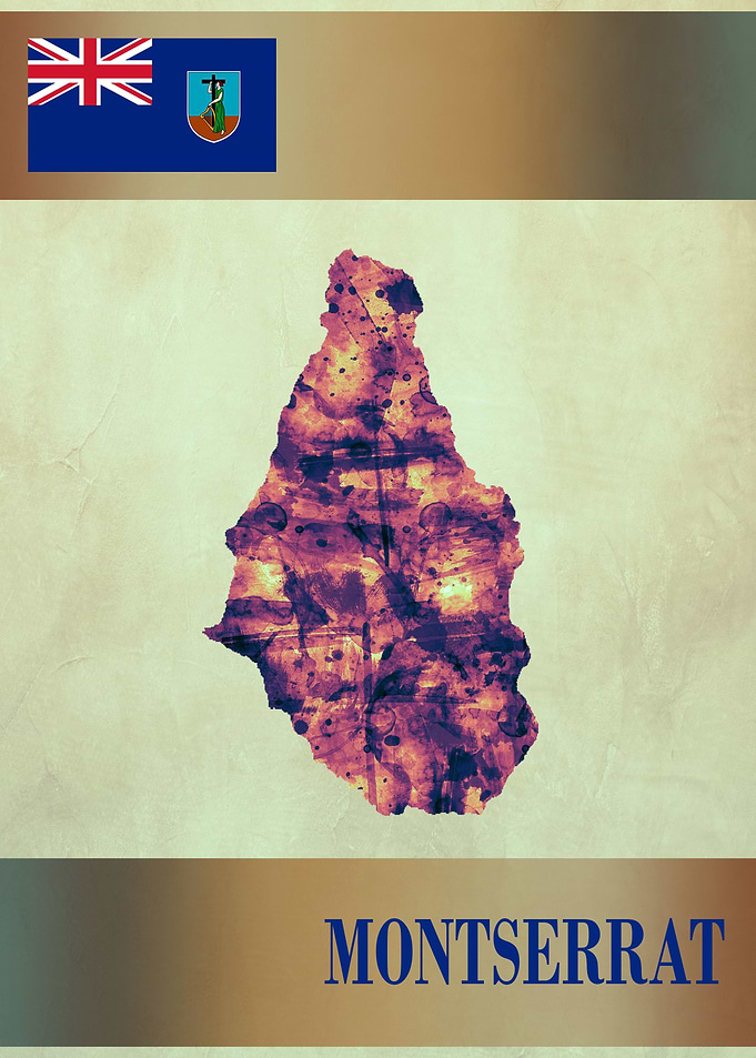 Montserrat Map with Flag