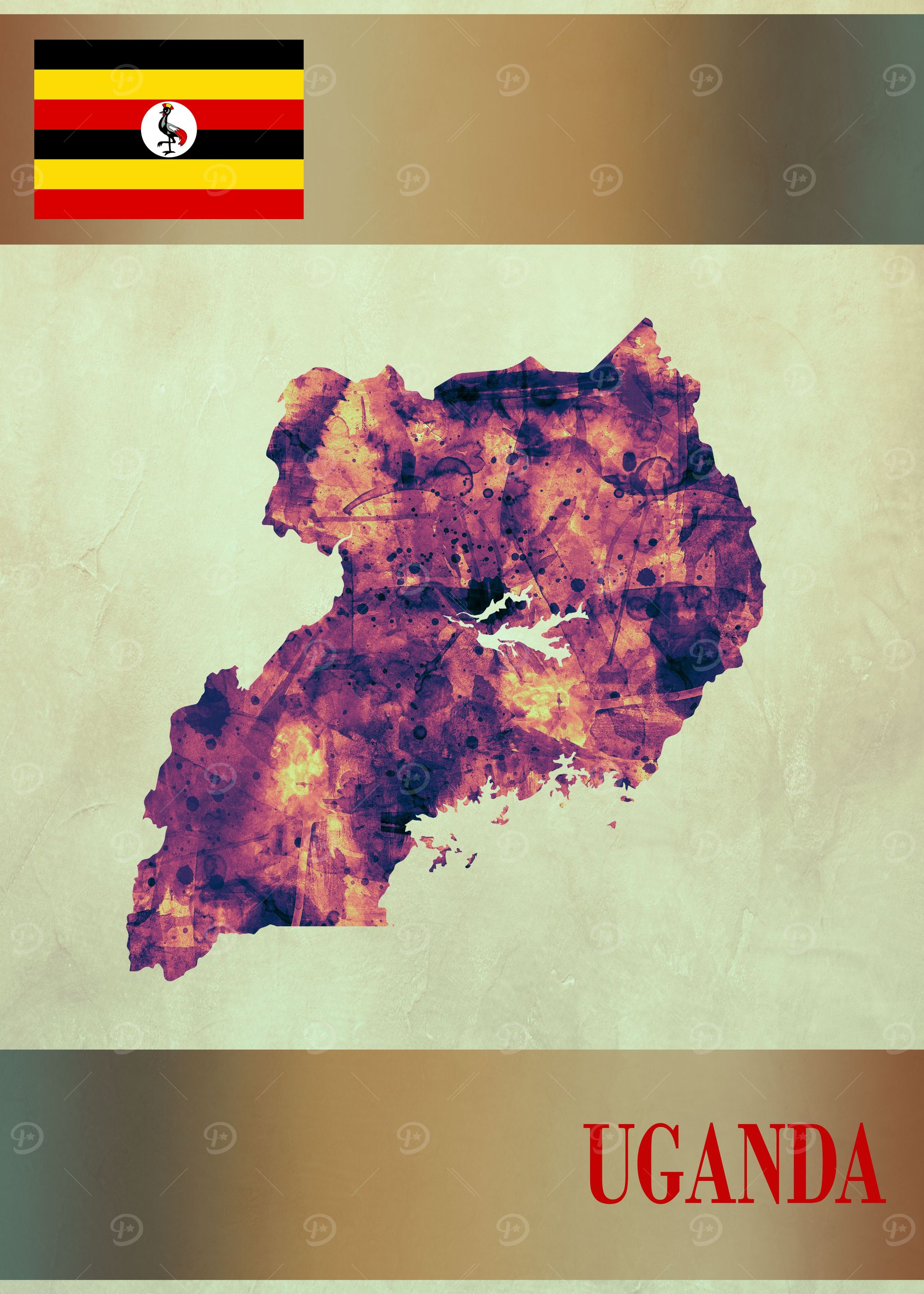 Uganda Map with Flag